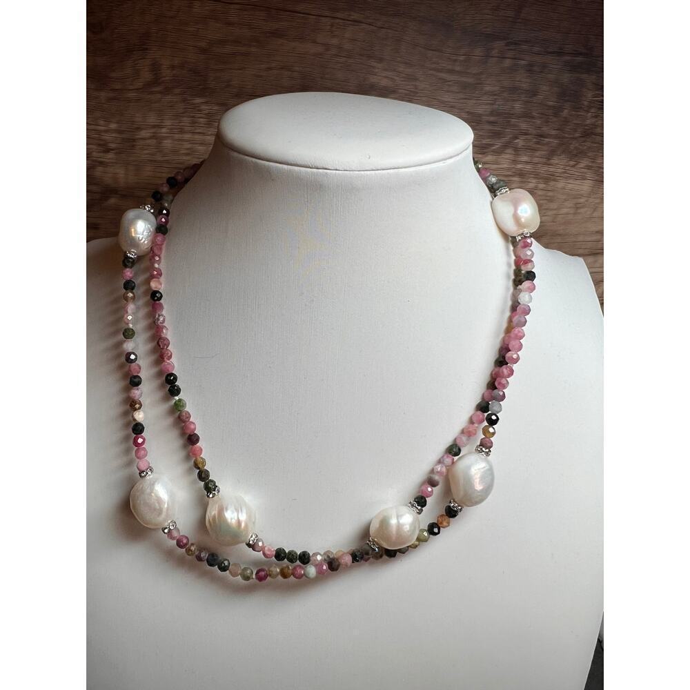 Lucas Lameth multi tourmaline and baroque pearl 32 inch necklace